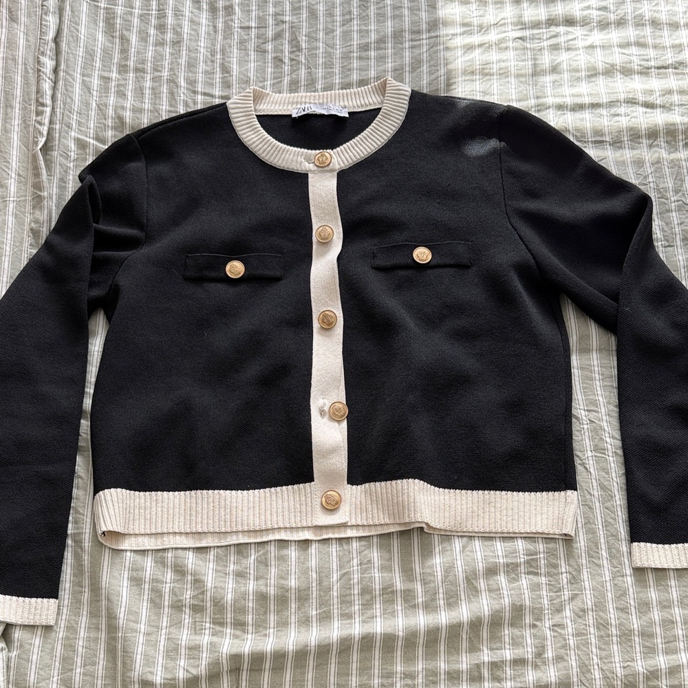 Zara Black and Cream Knit Cardigan